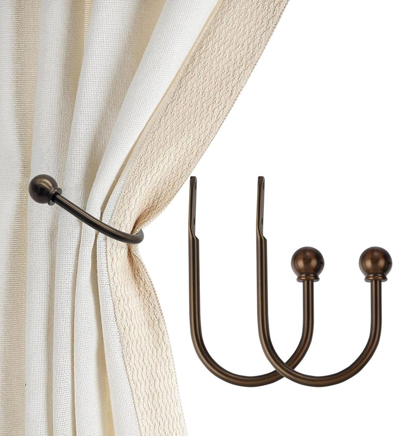 ARNORX Curtain Holdbacks, Hooks, 2 PCS，Solid Steel Hooks, Decorative French Ball End, Curtain Drapery Holdbacks, Wall Mounted, Curtain Tiebacks, Antique Bronze - Image 1